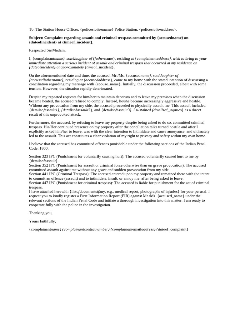 FIR Request for Assault and Trespass | PDF | Assault | Crimes