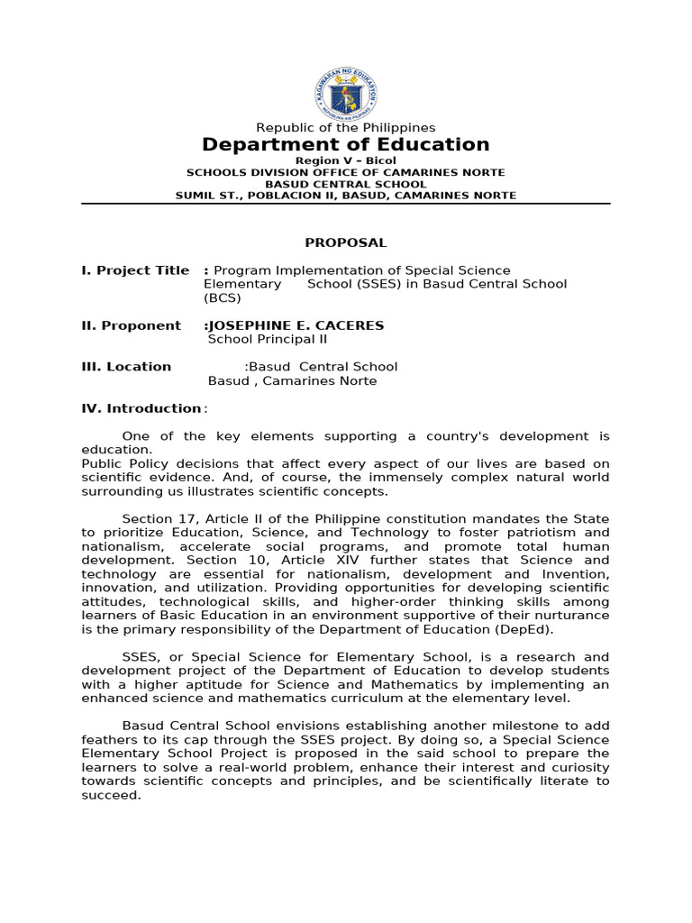SSES Program Proposal for Basud Central School | PDF | Curriculum ...