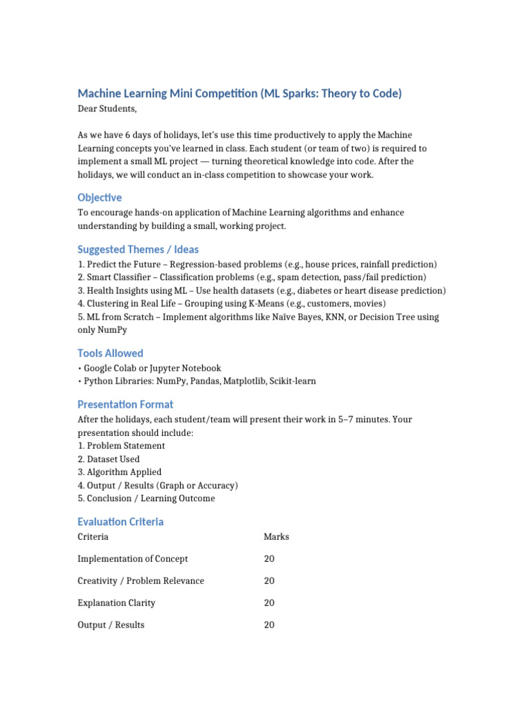 Machine Learning Mini Competition Details | PDF