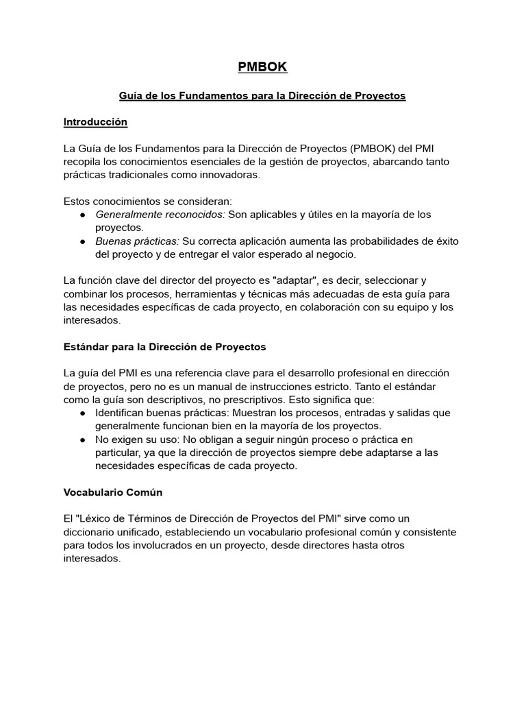 Fundamentos de la Dirección de Proyectos PMBOK | PDF | Gestión de ...