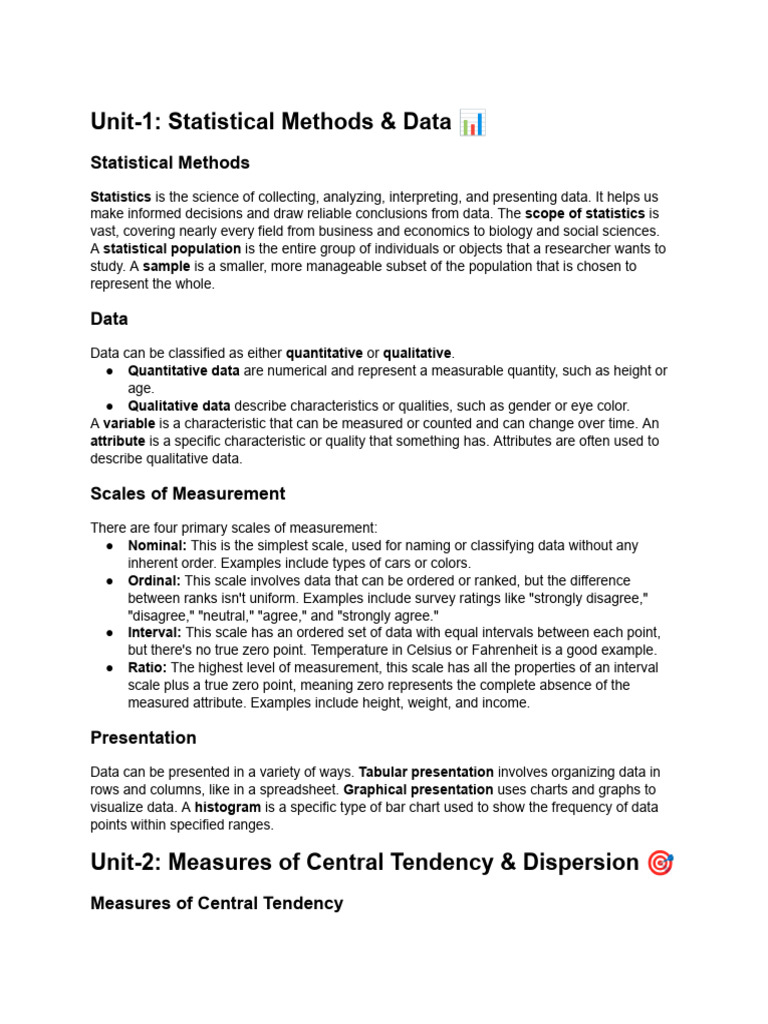 Unit-1Statistical Methods Definition and Scope .. | PDF | Level Of ...