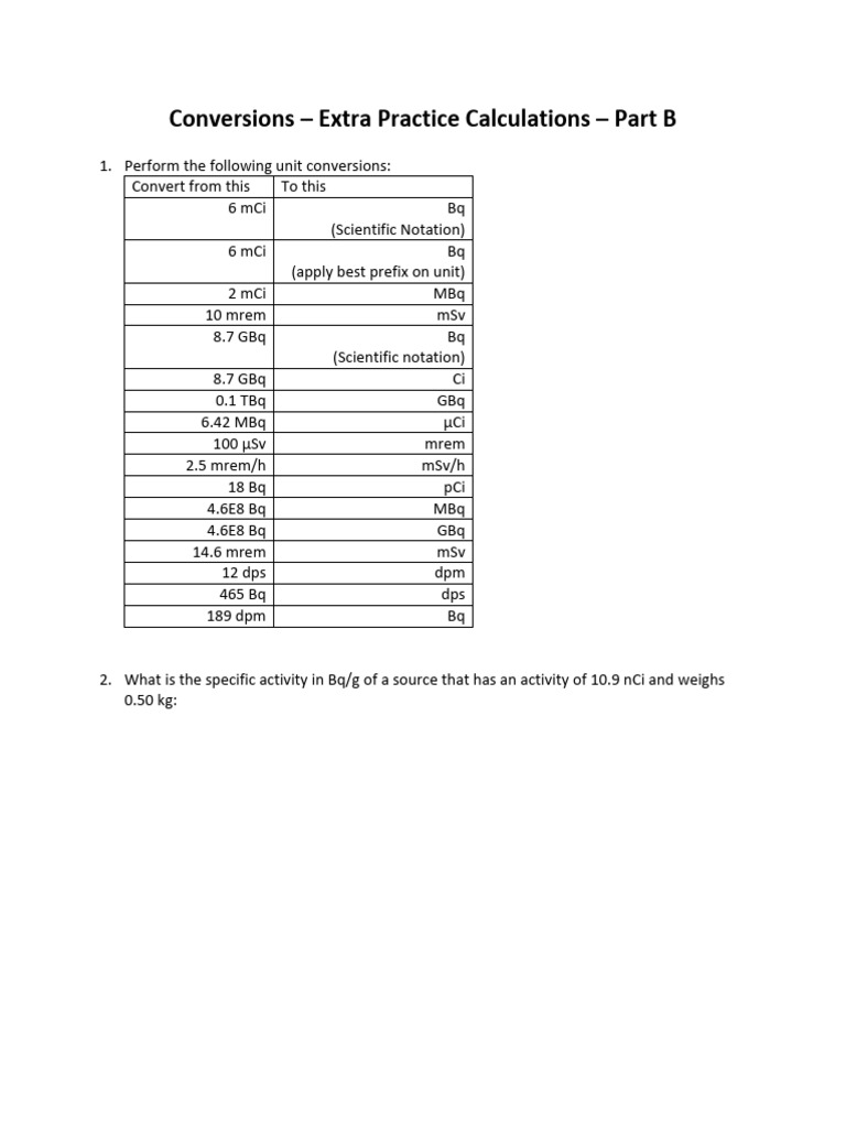 01b Extra Conversions Practice Calculations 20220201 | PDF
