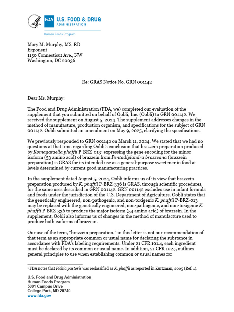 Gras Notice GRN 1142 Additional Correspondence Supplement - 0 | PDF ...