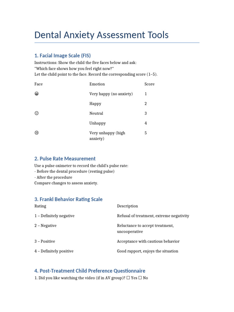 Dental Anxiety Assessment Tools | PDF