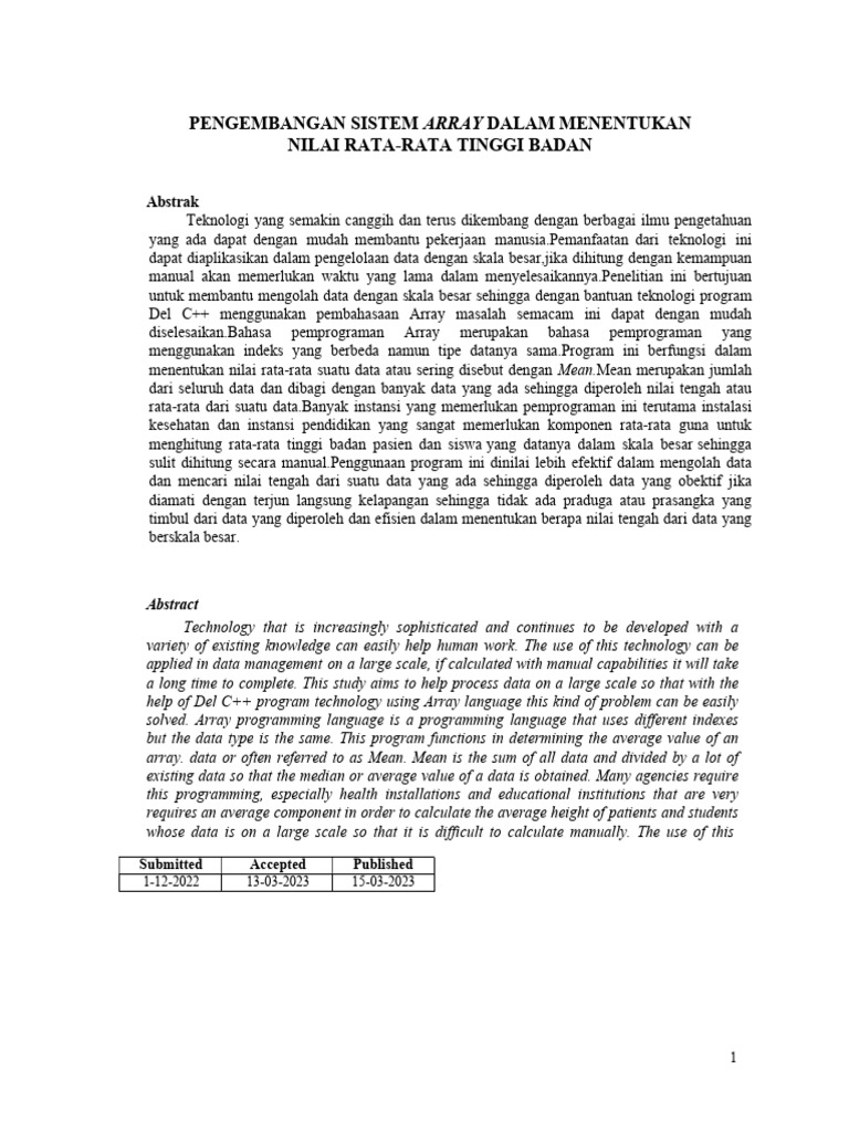Rata-Rata Tinggi Badan dengan Array C++ | PDF