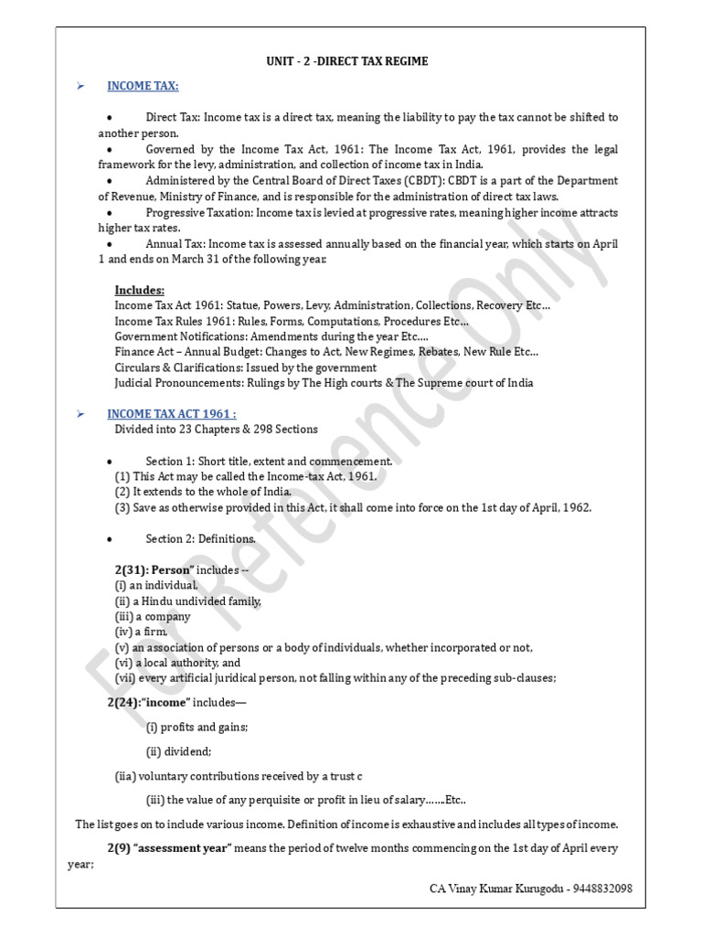 Direct Tax Regime: Income Tax Overview | PDF | Taxes | Income Tax