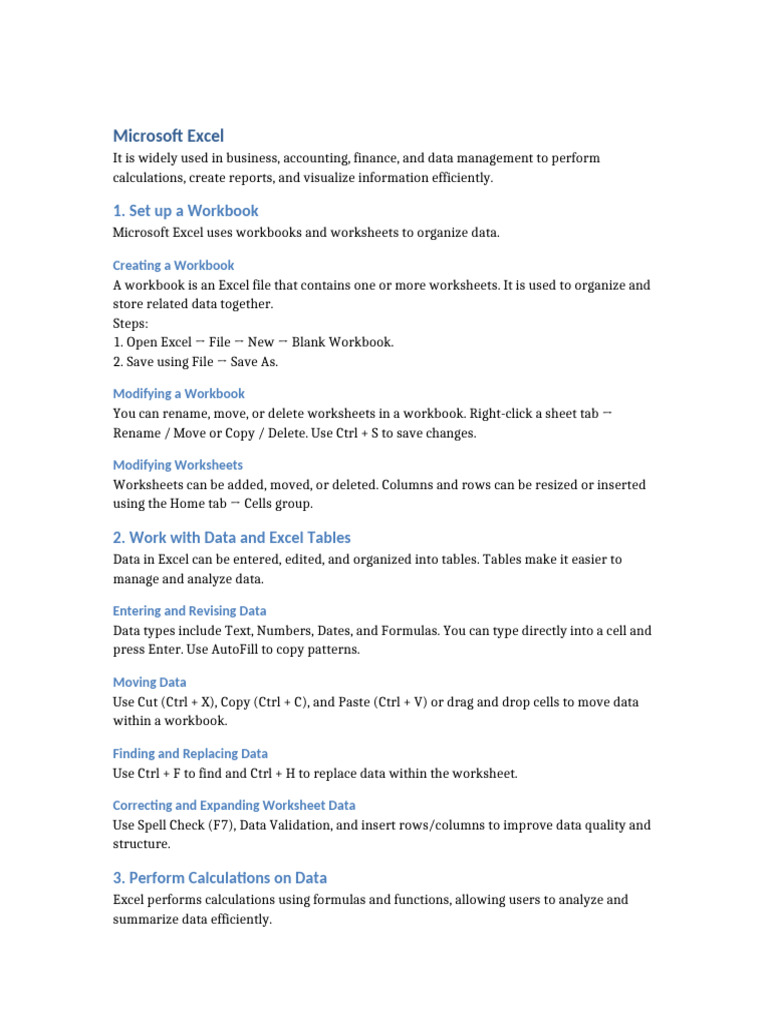 Microsoft Excel Notes Business Computing | PDF | Microsoft Excel ...