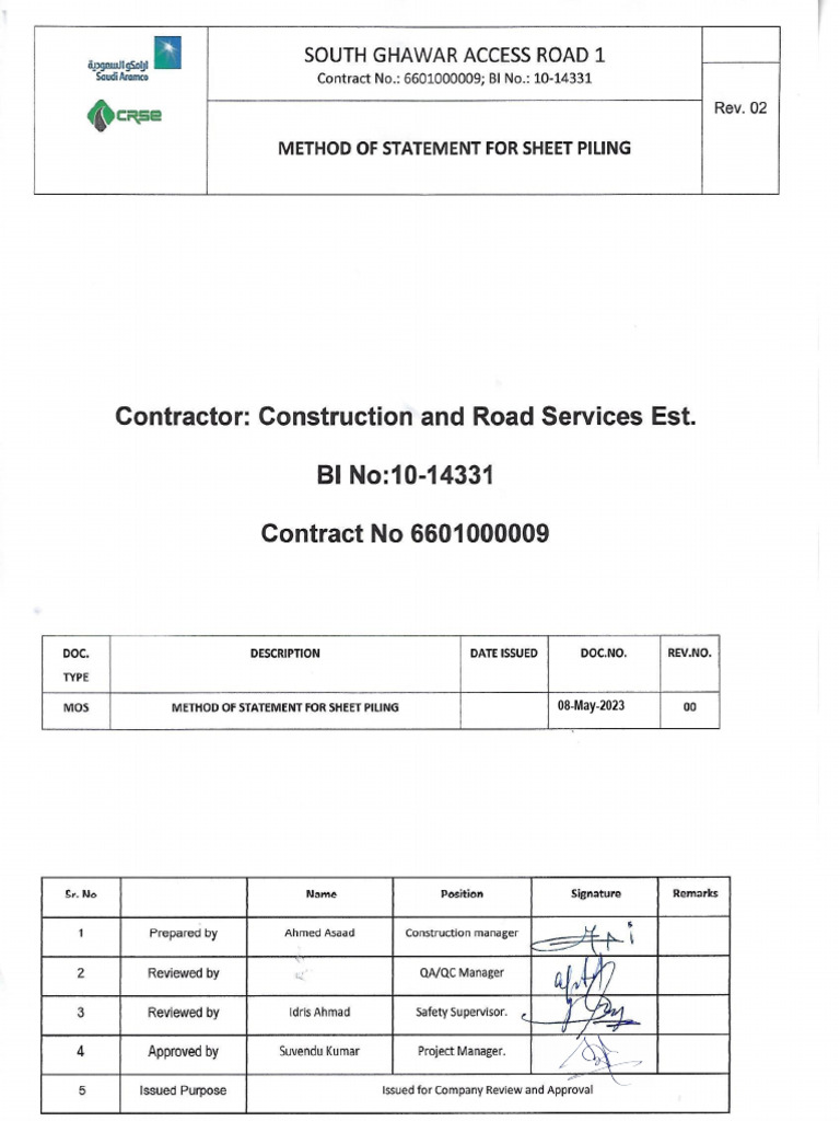 Sheet Piling Method Statement | PDF | Regulatory Compliance ...