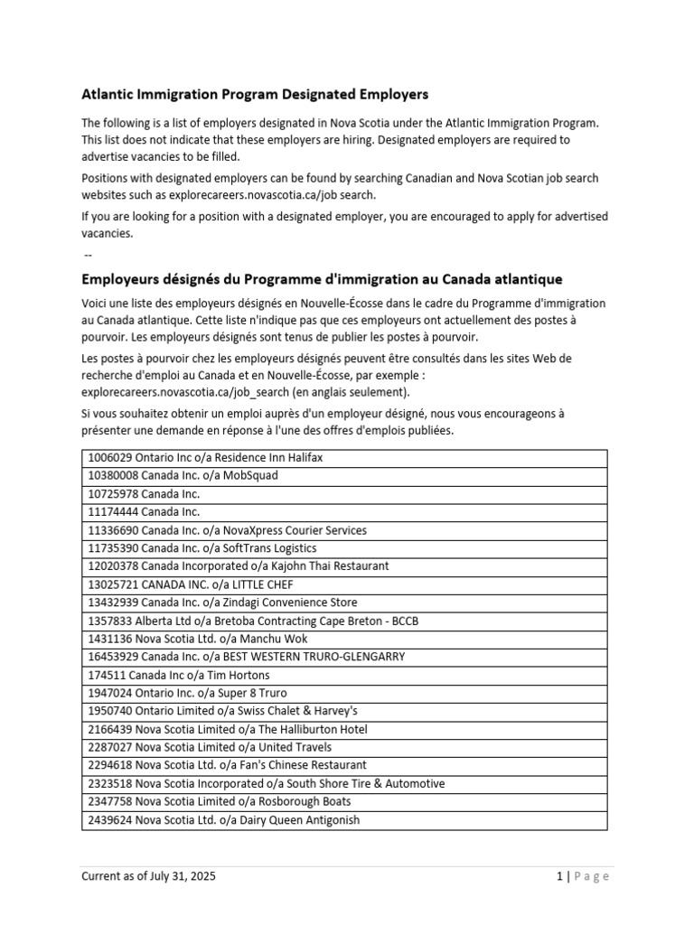 NS-Designated AIP Employers | PDF | Restaurants | Nova Scotia