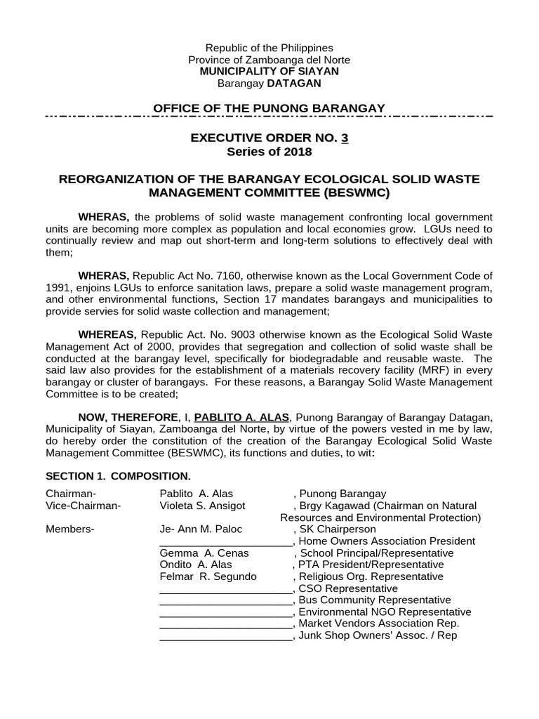3 Bal Brgy Eo - BSWMC | PDF | Waste Management | Waste