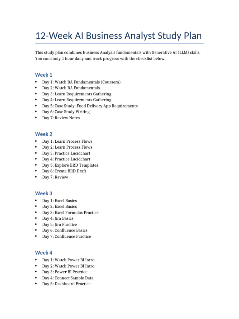 12-Week AI Business Analyst Plan | PDF | Artificial Intelligence ...