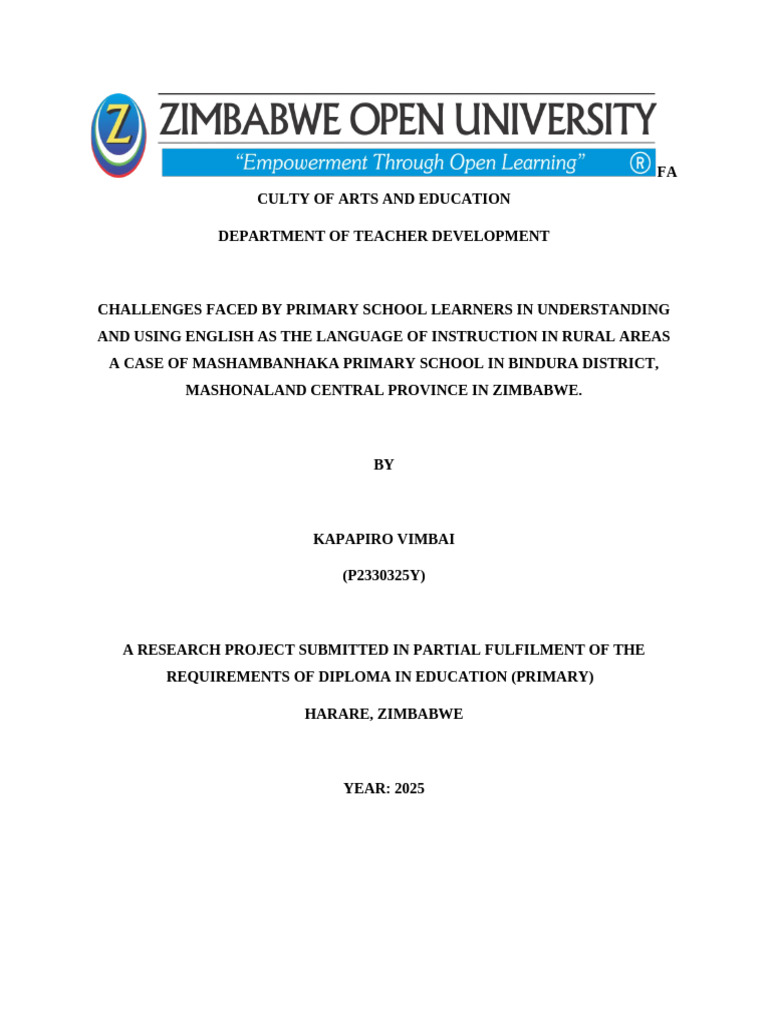 English Learning Challenges in Rural Zimbabwe | PDF | Second Language ...