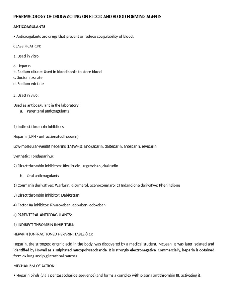 Anticoagulants: Pharmacology Overview | PDF | Coagulation | Thrombosis