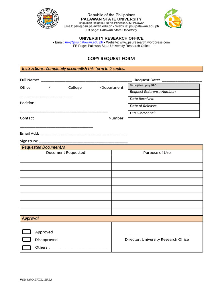Palawan State University Copy Request Form | PDF