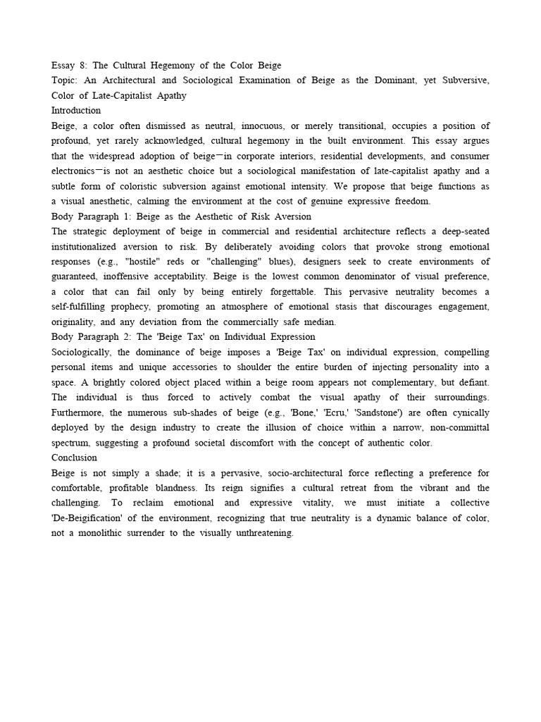 The Cultural Hegemony of The Color Beige | PDF | Color