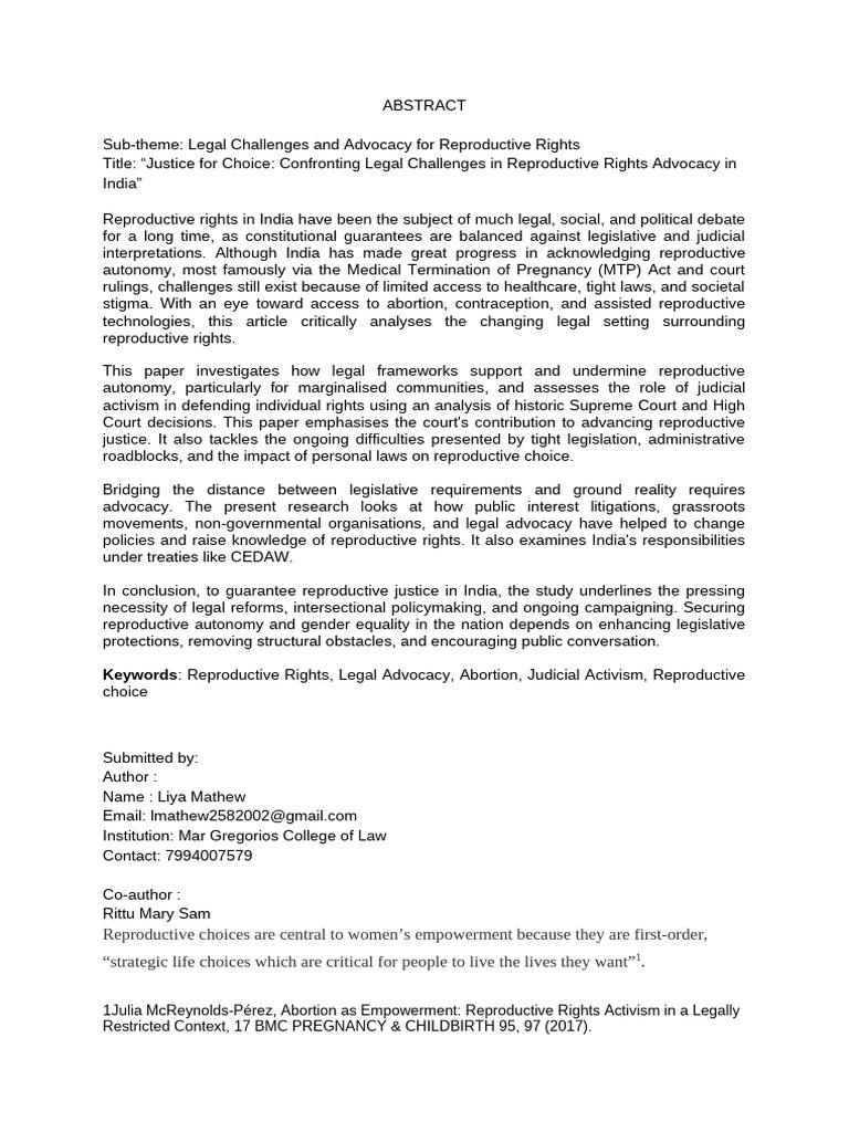 Legal Advocacy for Reproductive Rights in India | PDF | Surrogacy ...