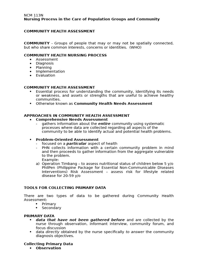 Community Health Assessment Process | PDF | Prenatal Development ...