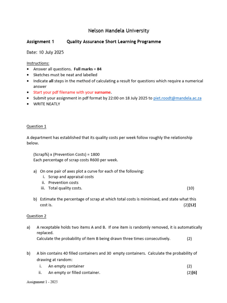 Quality Assurance Assignment 2025 | PDF