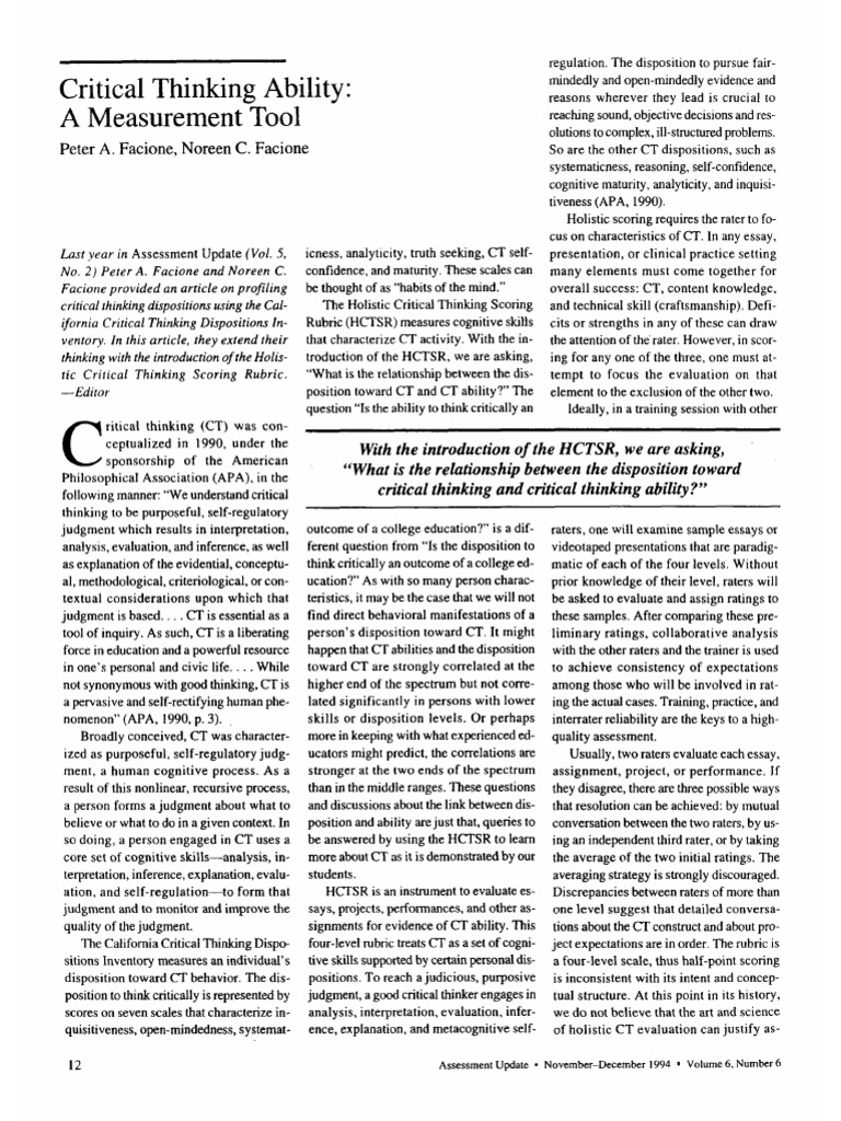 Holistic Critical Thinking Assessment Tool | PDF | Critical Thinking ...