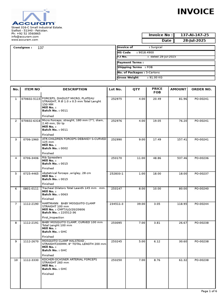 Surgical Instruments Invoice - July 2025 | PDF