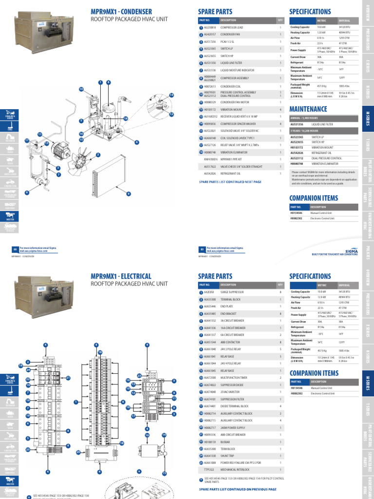 HVAC Unit Specifications and Parts List | PDF | Air Conditioning | Relay