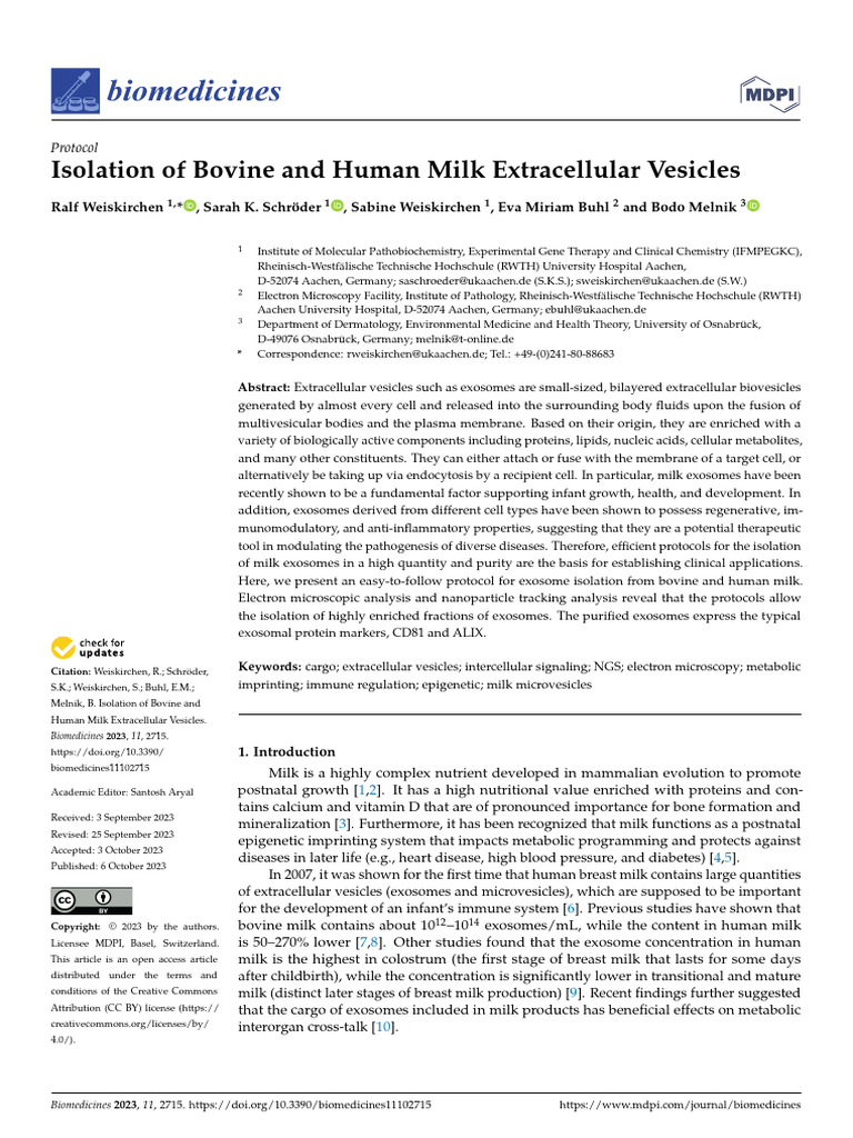 Isolation Protocol for Milk Exosomes | PDF | Protein Purification
