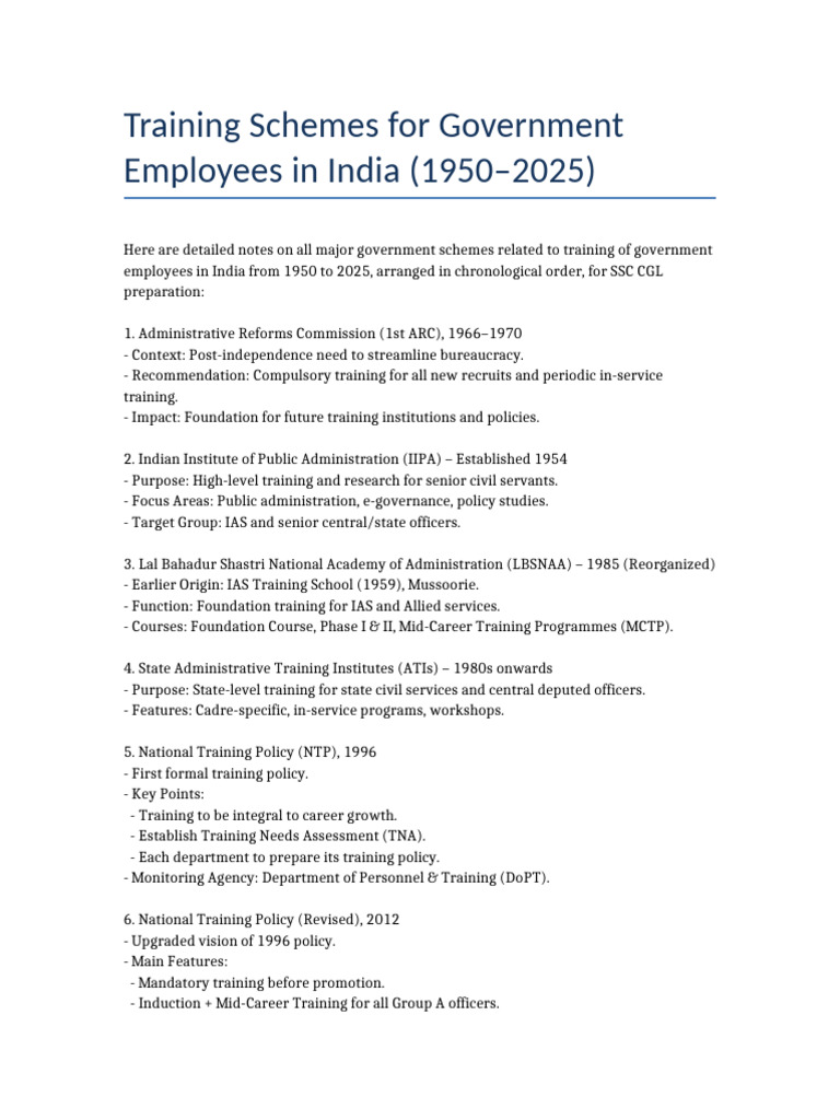 Training Schemes Govt Employees India 1950 2025 | PDF | Capacity Building