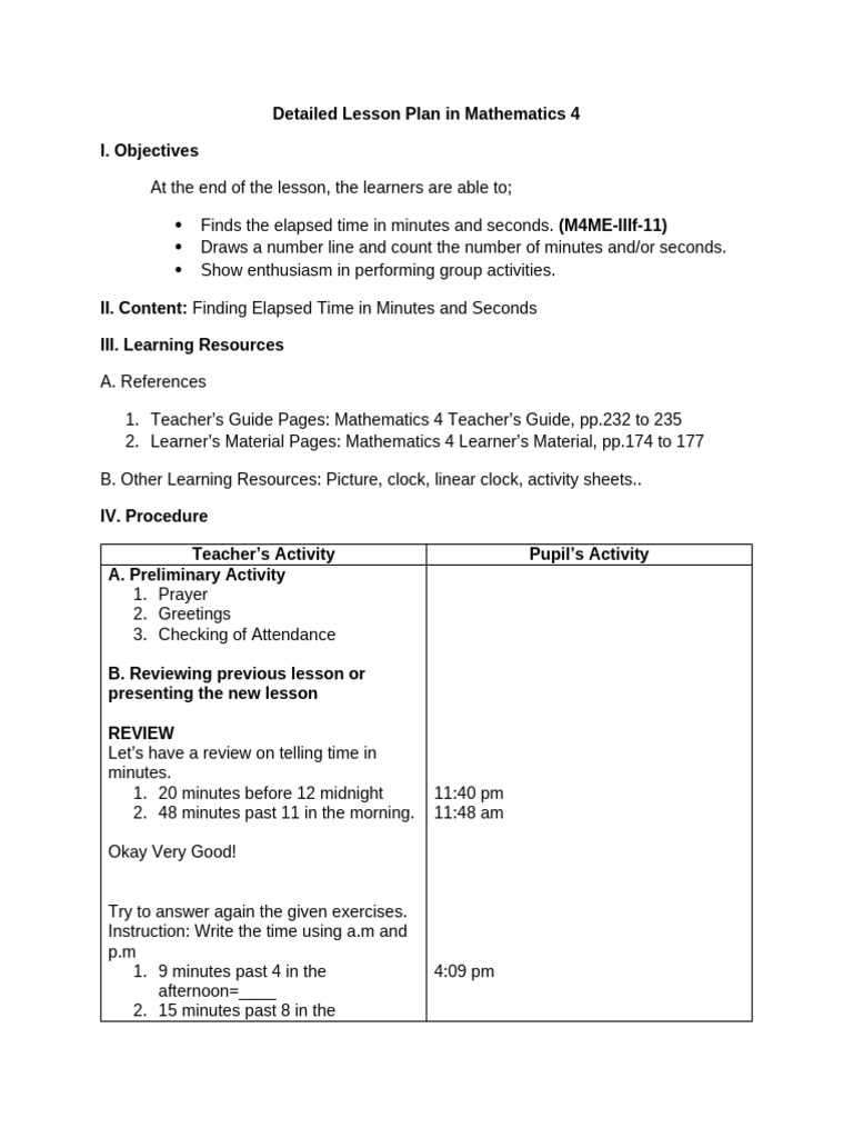 Detailed Lesson Plan in Mathematics 4 | PDF | Lesson Plan | Teachers