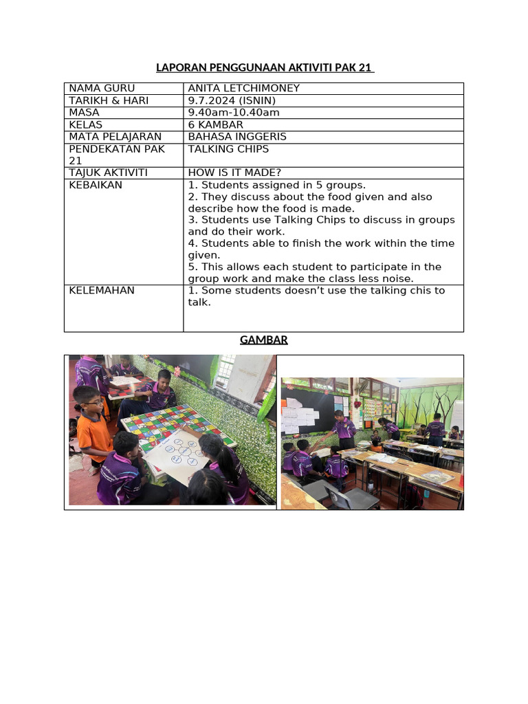 Laporan Aktiviti PAK 21 Kelas 6 Kambar | PDF