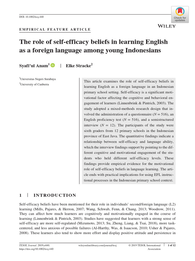 10.1002@tesj.440 | PDF | Self Efficacy | English As A Second Or Foreign ...