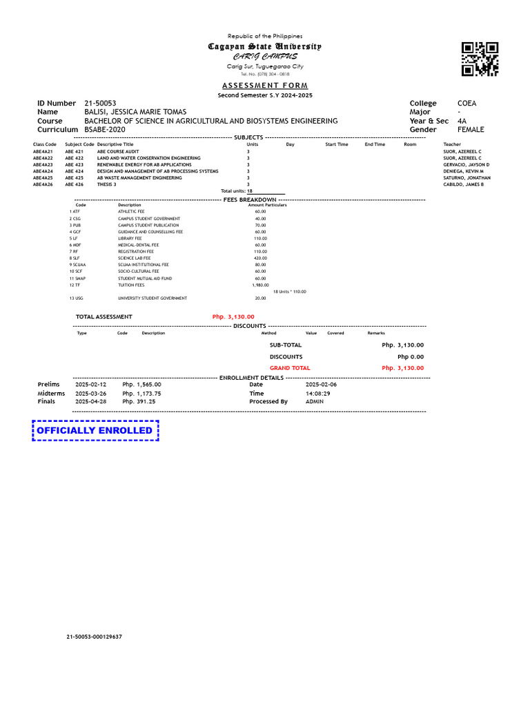 CSU 2nd Semestral Assessment Form | PDF