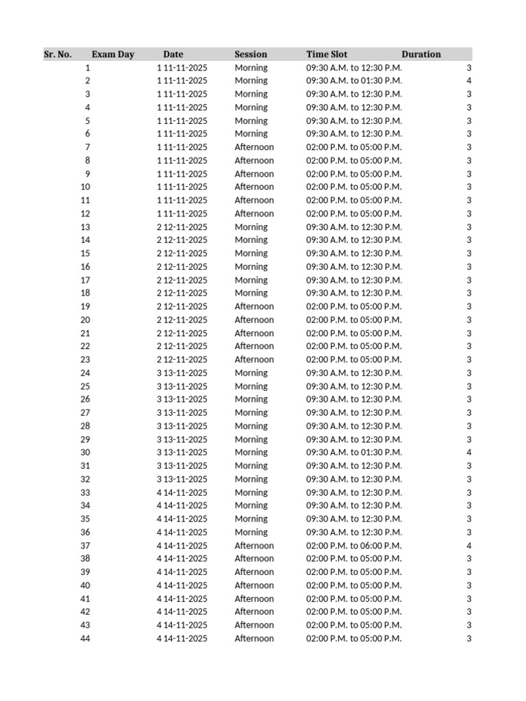 Exam Schedule for November 2025 | PDF | Engineering | Electrical ...