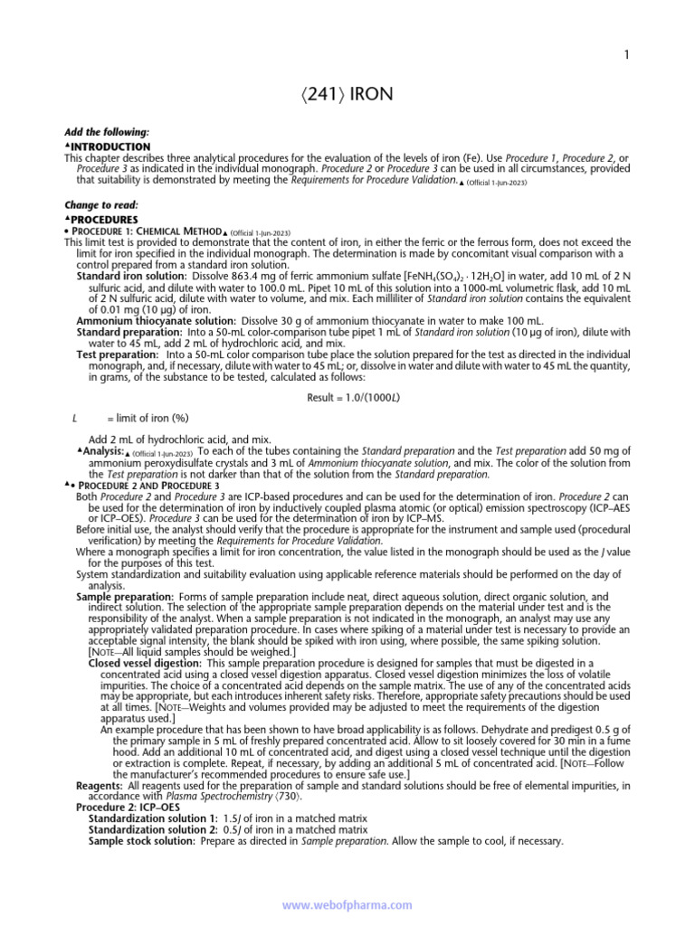 〈241〉 Iron | PDF | Iron | Sampling (Statistics)