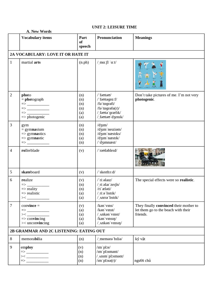 Vocabulary and Activities for Leisure Time | PDF
