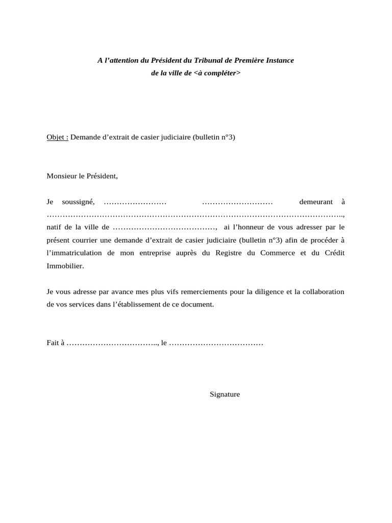Demande d'extrait de casier judiciaire | PDF