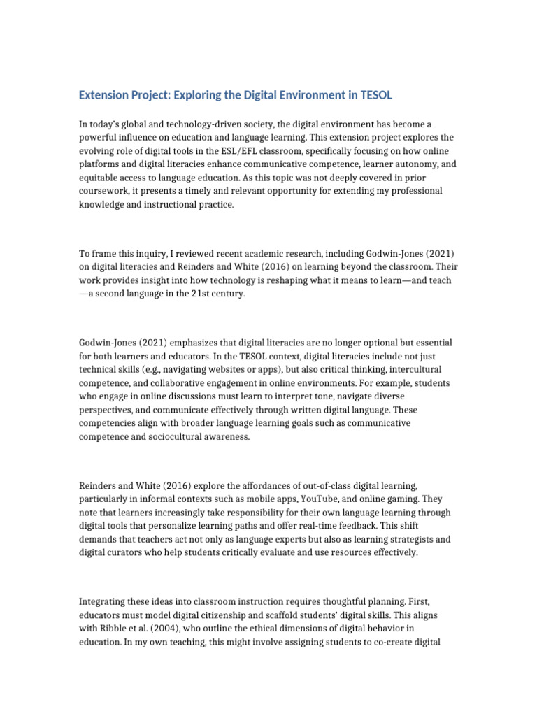 Digital Tools in TESOL Education | PDF | English As A Second Or Foreign ...