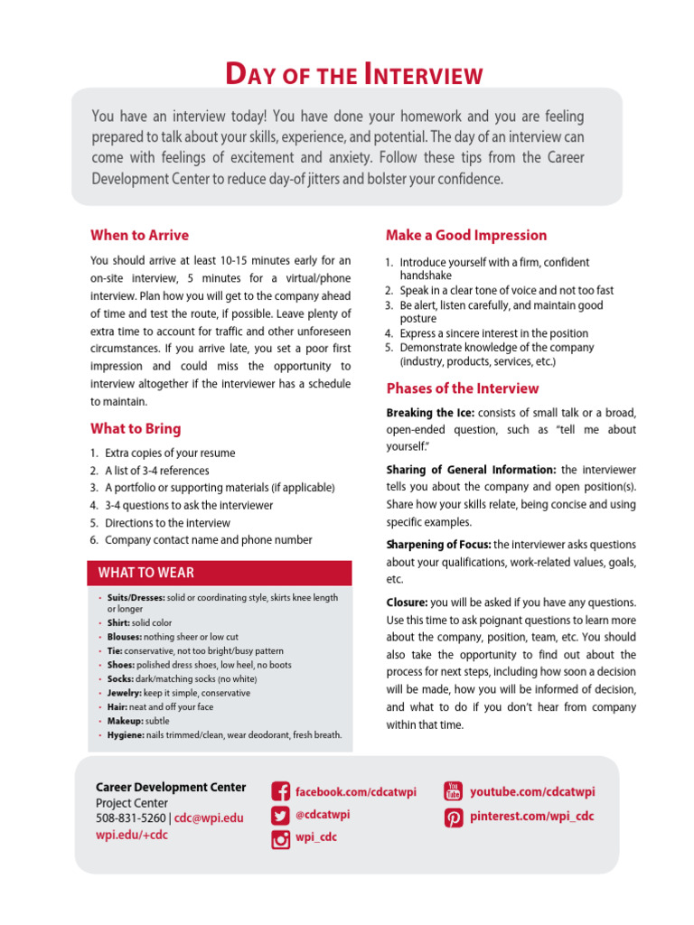 CDC - Tipsheets - 2020 - Day of The Interview | PDF | Softlines (Retail ...