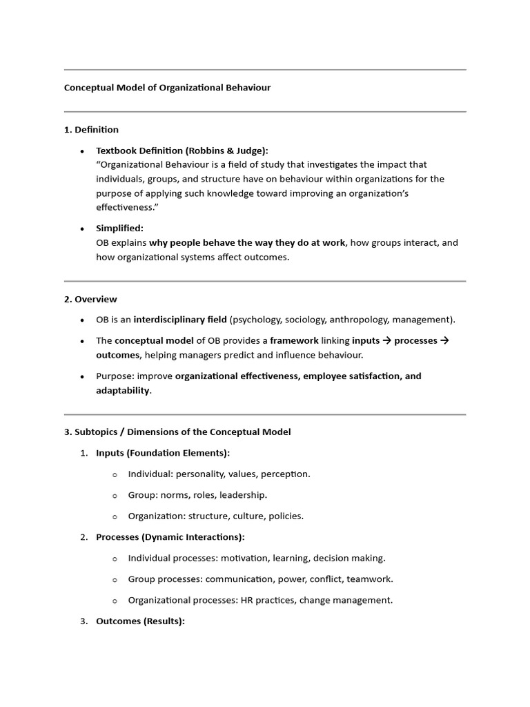 Conceptual Model of Organizational Behaviour | PDF | Motivational ...