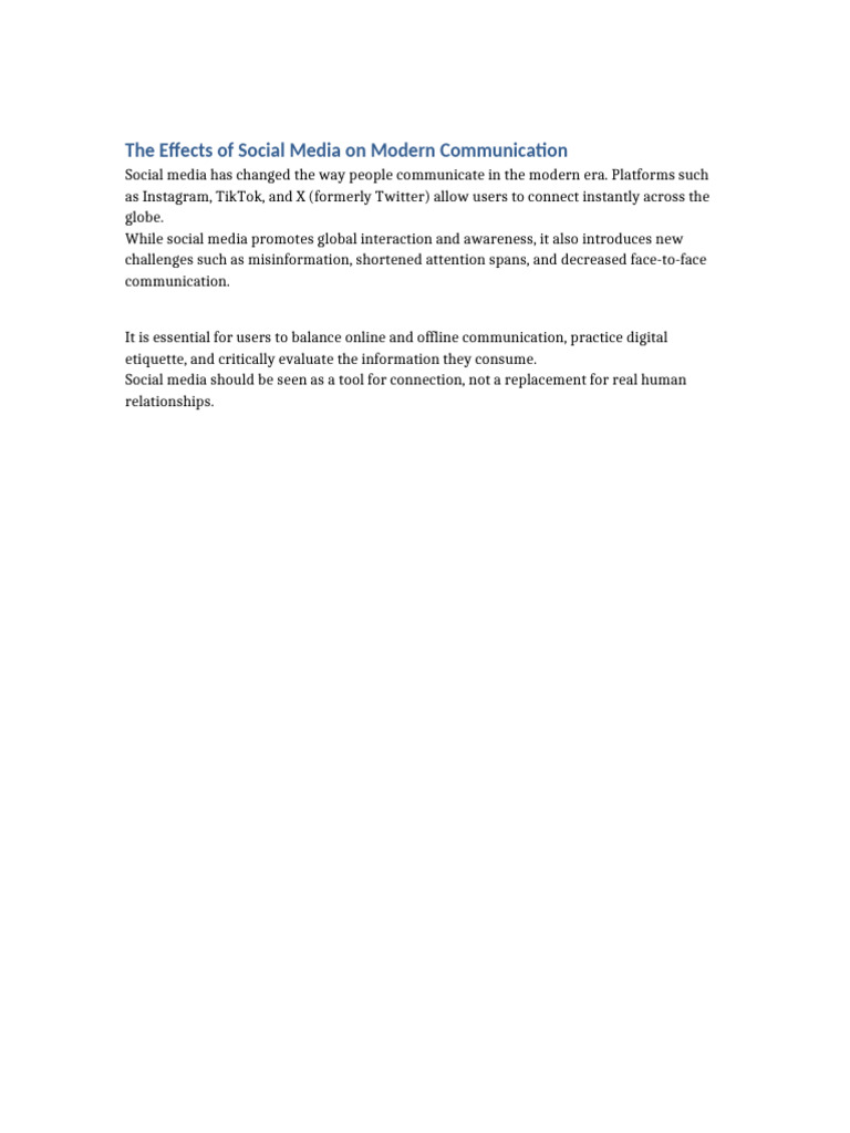 The Effects of Social Media On Modern Communication | PDF