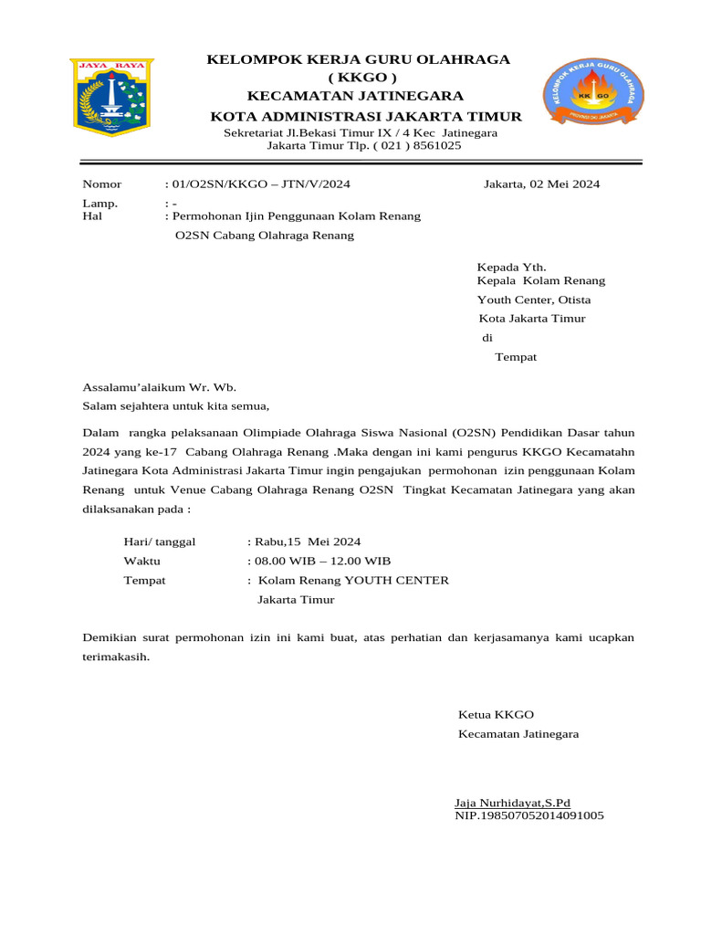 Permohonan Izin O2SN Jatinegara 2024 | PDF