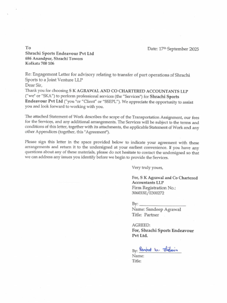 Sports Engagement Letter | PDF