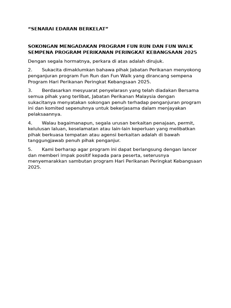 Draf Surat Sokongan Fun Run Dan Fun Walk PHP 2025 | PDF