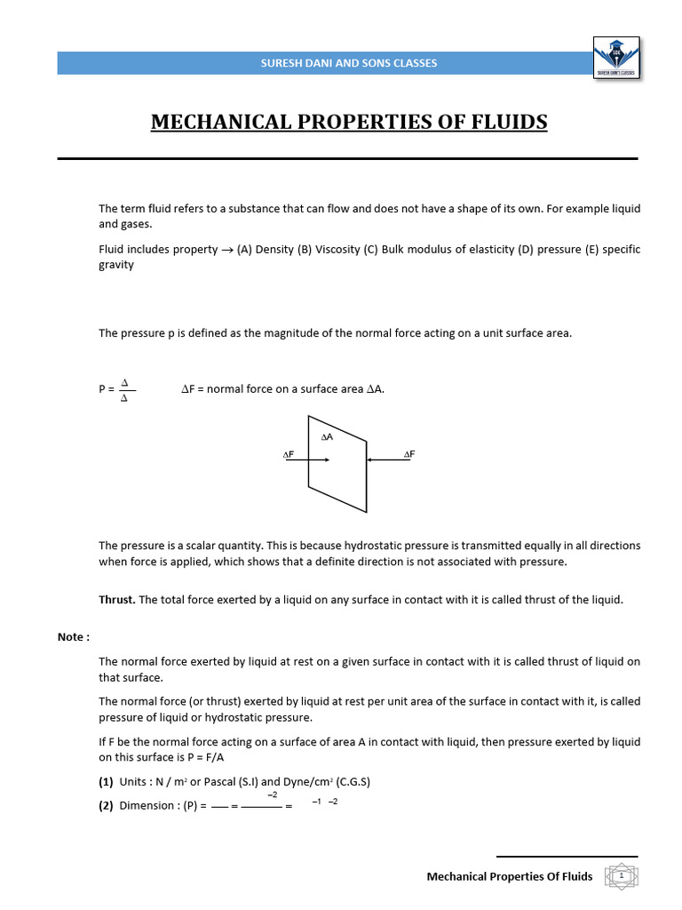 Mechanical Properties of Fluids Explained | PDF | Buoyancy | Pressure