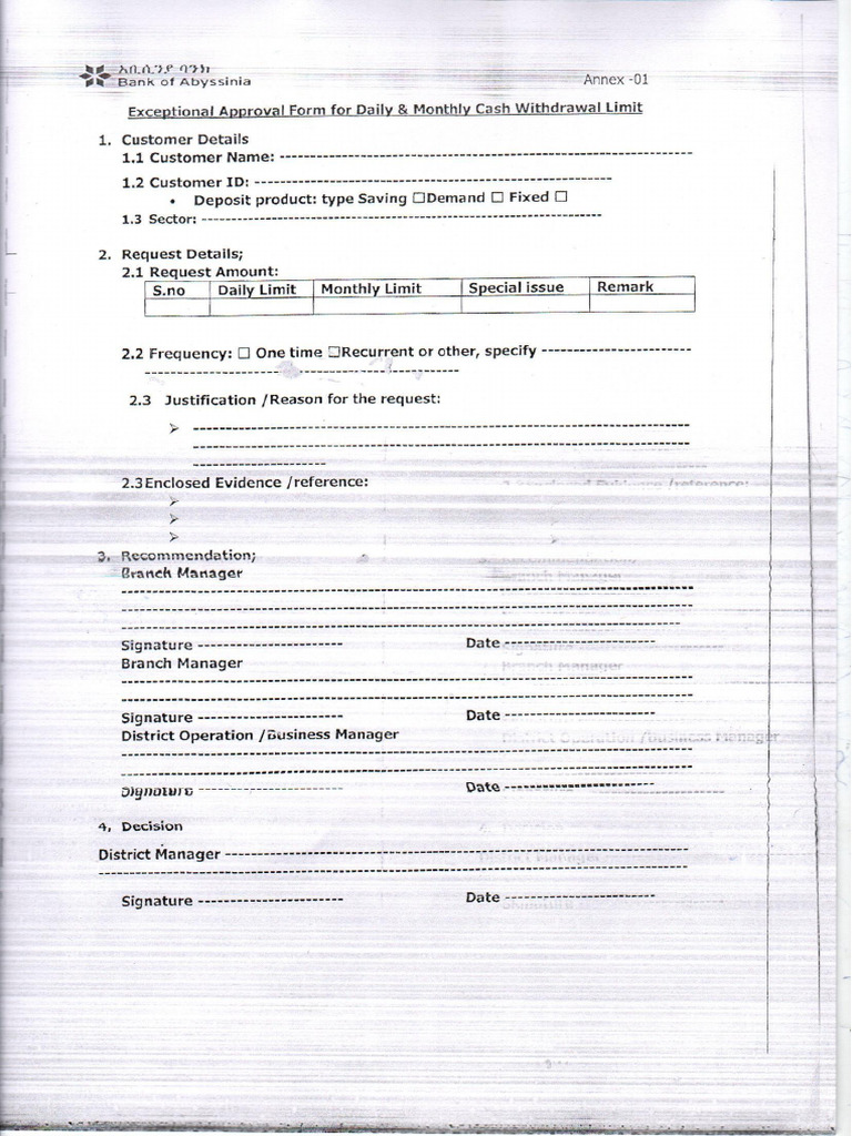 Cash Withdrawal Limit Upgrading Format | PDF