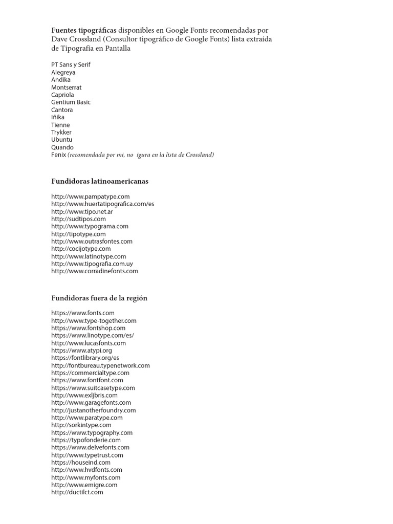 Fuentes Tipográficas Recomendadas en Google Fonts | PDF