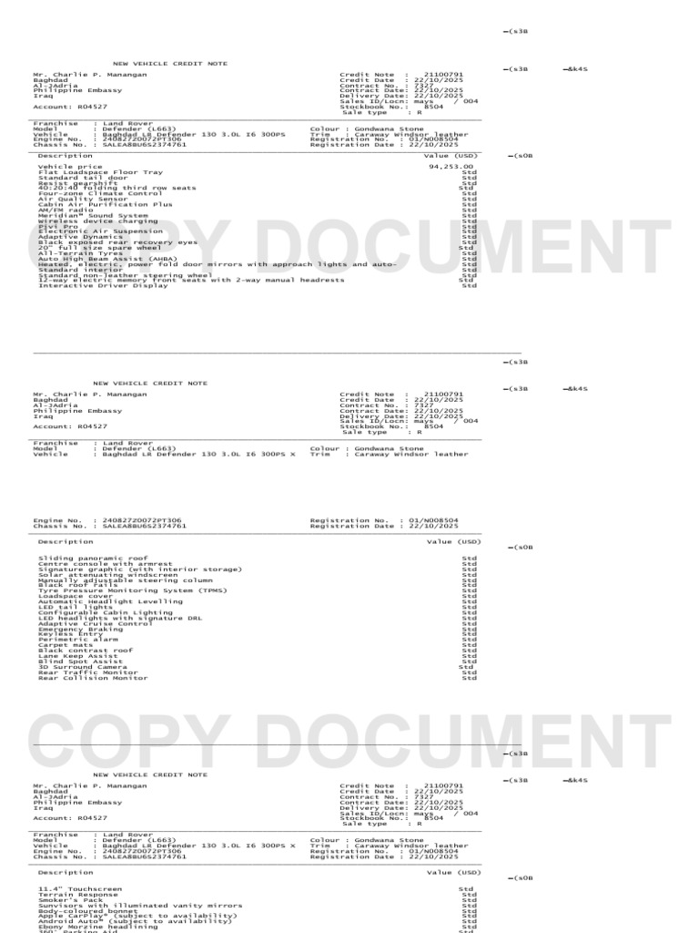 New Veh Credit Note | PDF | Vehicle Technology | Luxury Vehicles