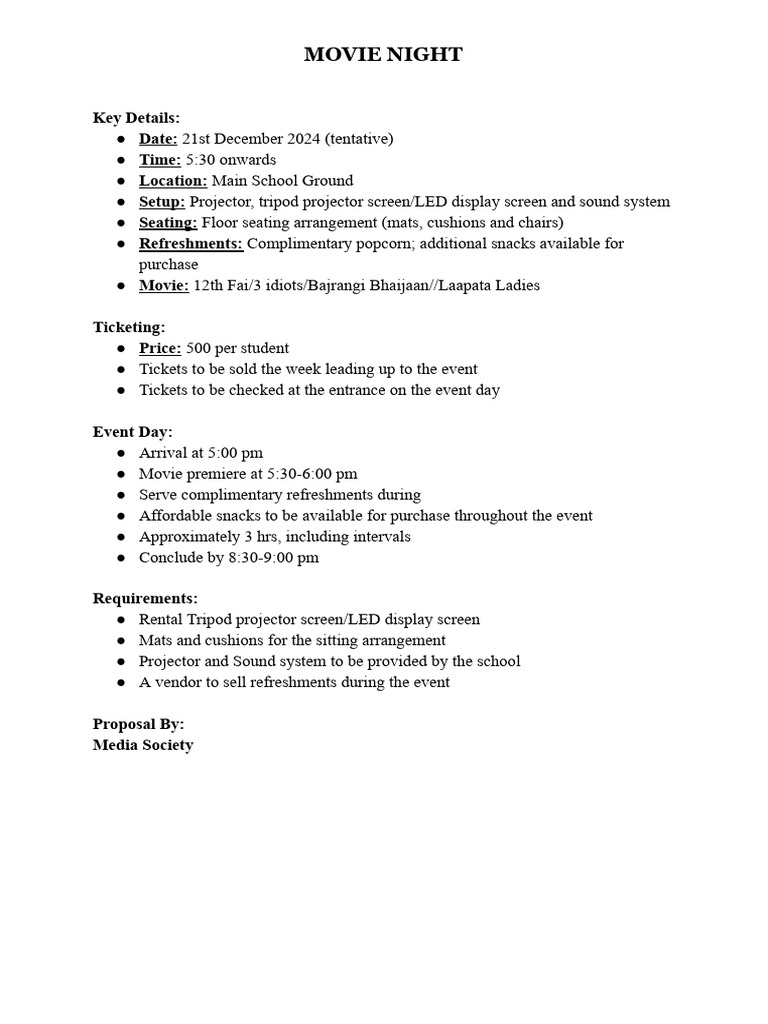 Movie Night Proposal | PDF
