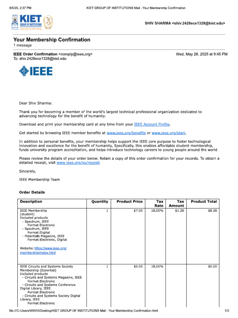 Membership Confirmation | PDF