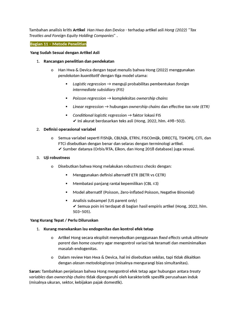 Analisis Kritis Metodologi Artikel Pajak Hong | PDF