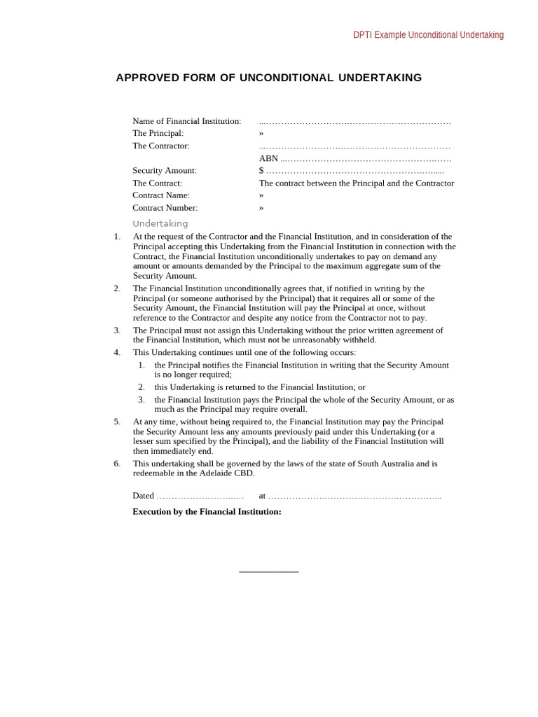 Unconditional Undertaking Agreement | PDF